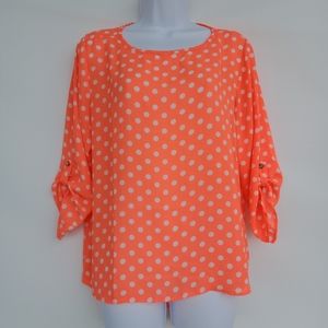 Adrienne Bright Orange Polkadot Top Medium